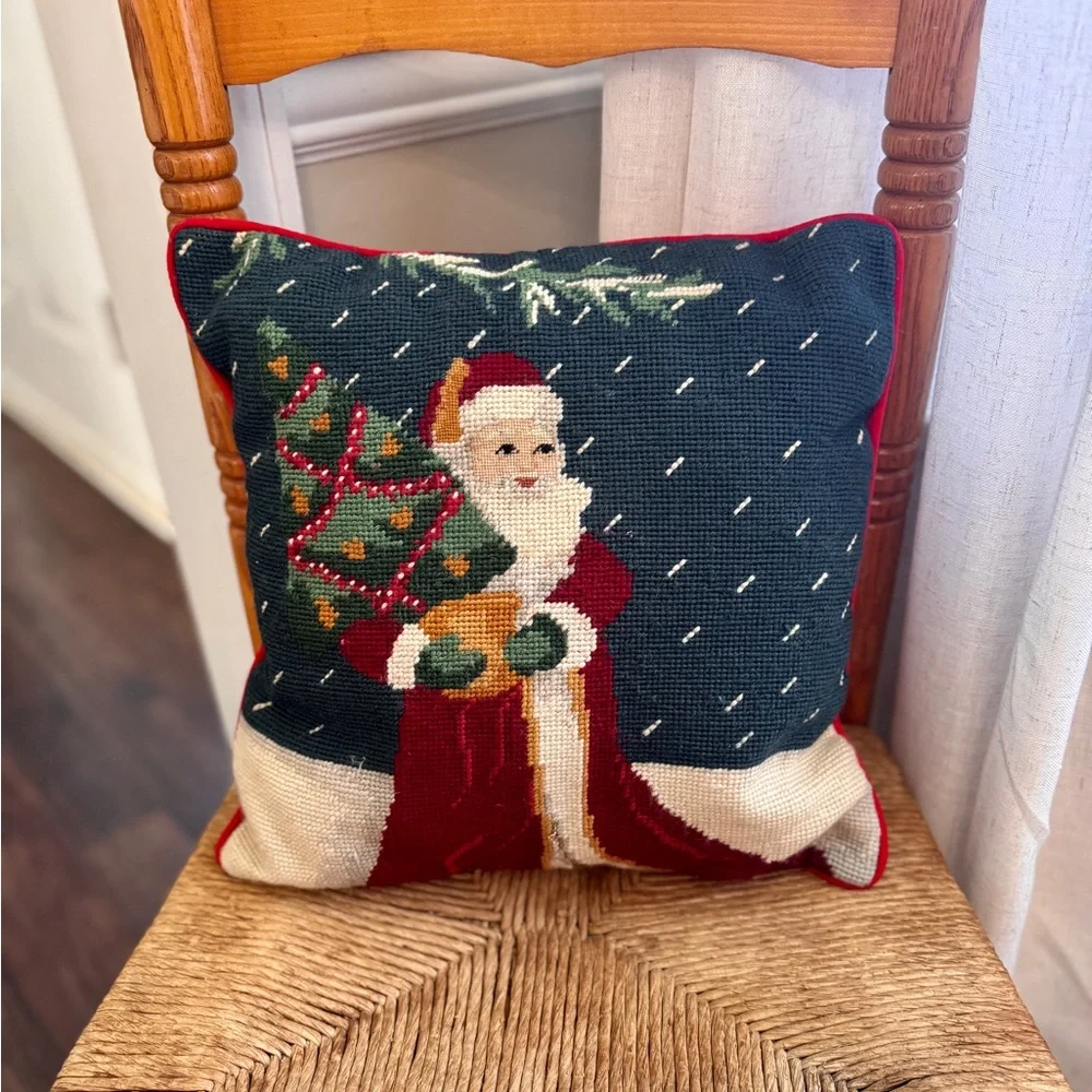 Vintage Needlepoint Santa Christmas Pillow | Cottagecore, Ralph Lauren Christmas - Picture 1 of 3